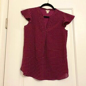 J.Crew Women's Magenta and White Polka Dot Flutter Capped Sleeve Top Size 00